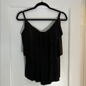 Black Ruffle Layered Women's Swim Top